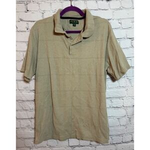 David Taylor Collection Mens Medium Tan Plaid Short Sleeve Polo Shirt
